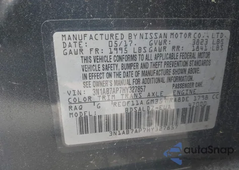 2017 Nissan Sentra Sv из США, поврежденный, VIN 3N1AB7AP7HY327857